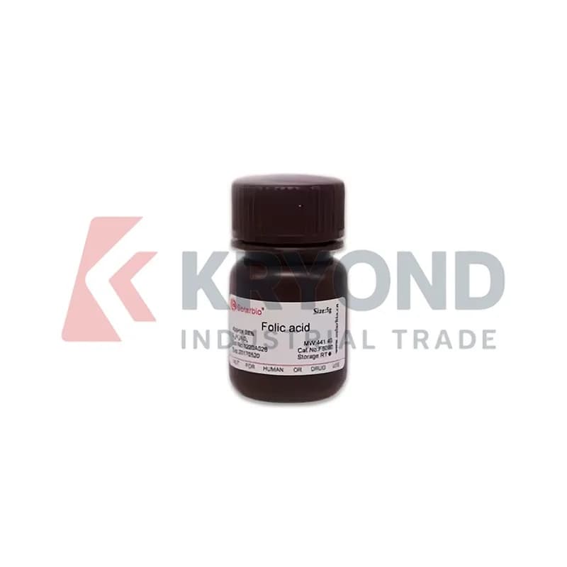 Acide folique Solarbio F8090 CAS 59-30-3 98 % Réactif biochimique pour la recherche en laboratoire, les tests et l'analyse d'échantillons de laboratoire, Pack 5g