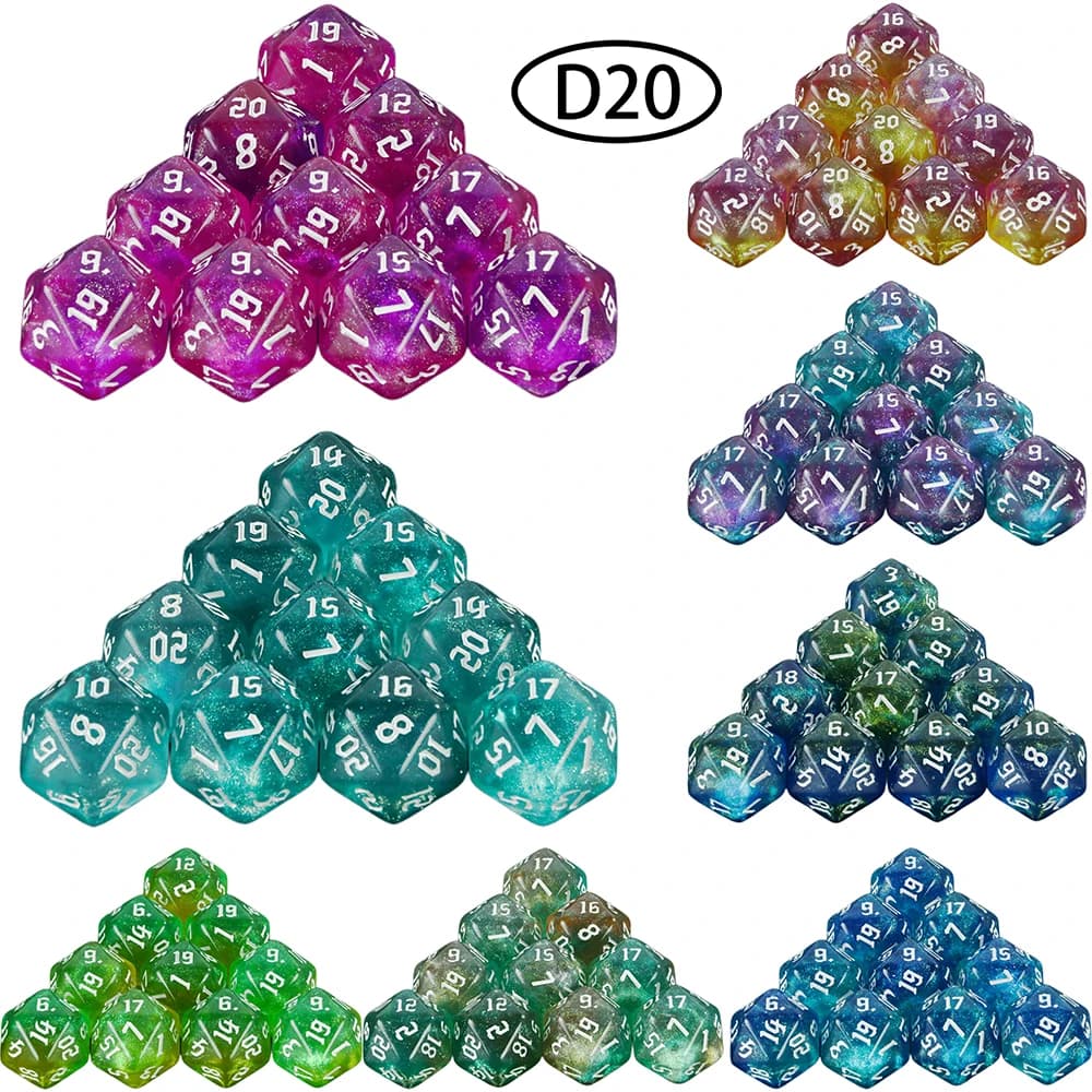 Dés polyédriques à 20 faces, couleurs mélangées, D20, incroyables dés à paillettes pour RPG, DND, enseignement des mathématiques, jeux de table