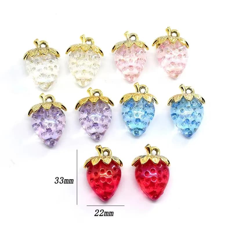 Breloques acryliques fraise rouge