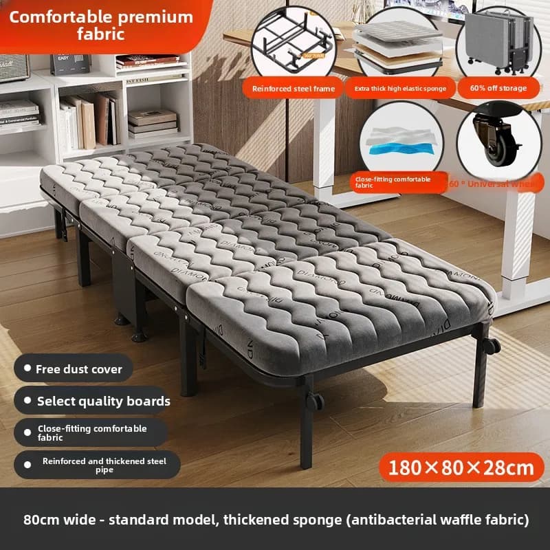 Lit pliant, meubles de lit d'invité portables, lit pliant avec 360 °   Matelas en mousse à mémoire de forme à roulettes pour le bureau, la maison, l'hôpital, le camping