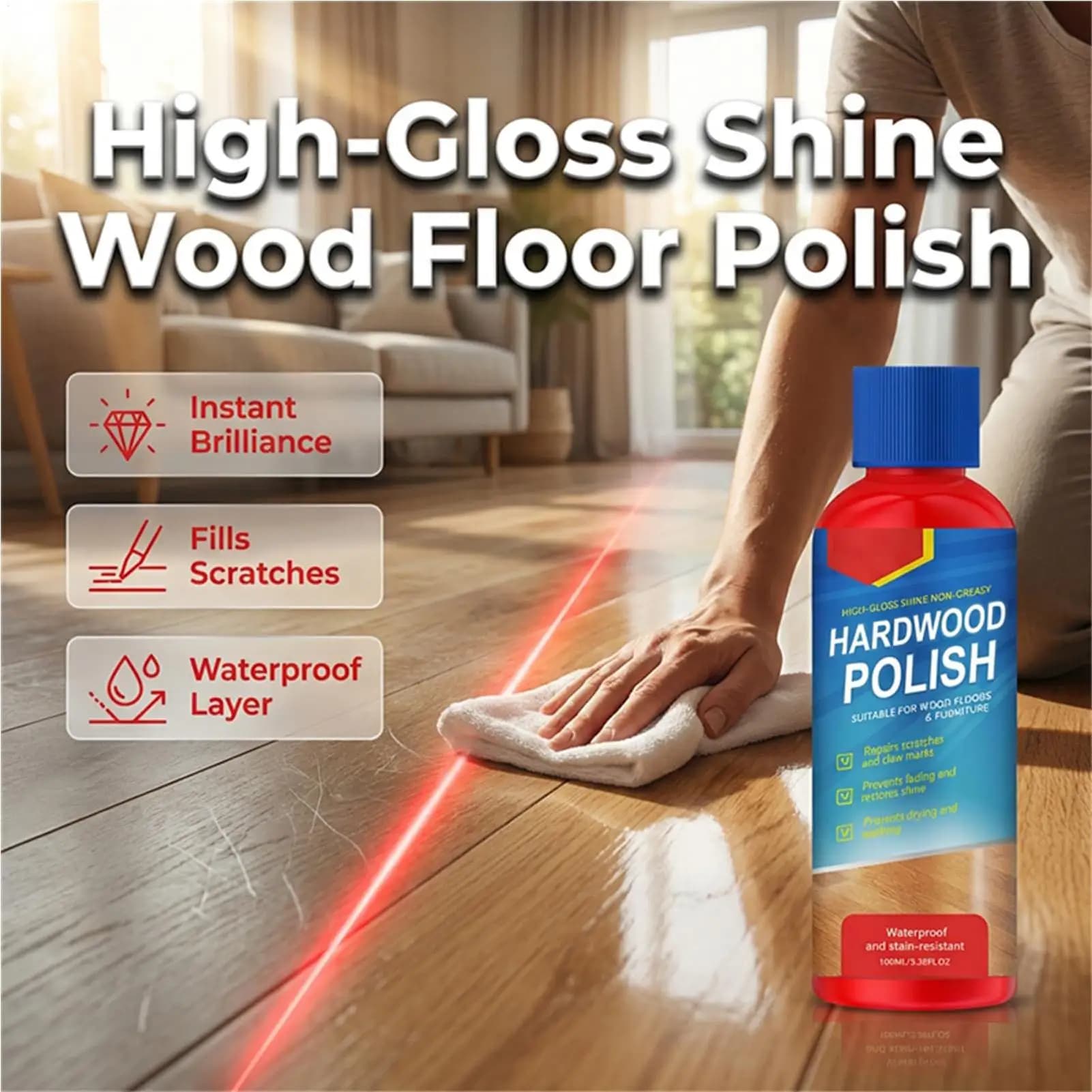 Rénovateur de parquet en bois dur, dégraissant imperméable, lustrant pour sols stratifiés, pour chambre, entrée, salon, appartement