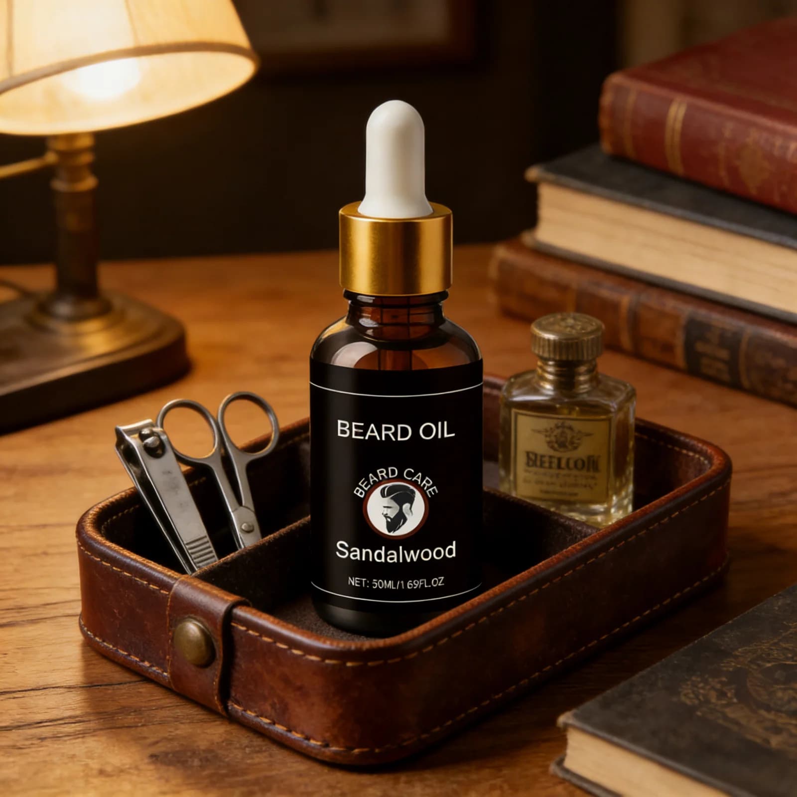 Huile à barbe au bois de santal pour homme – Brillance