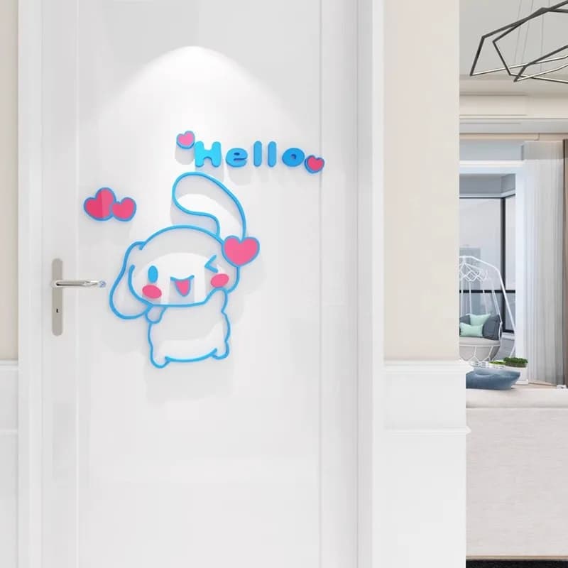 Sanrio Cinnamoroll Autocollant mural décoratif 3D en acrylique pour chambre d'enfant