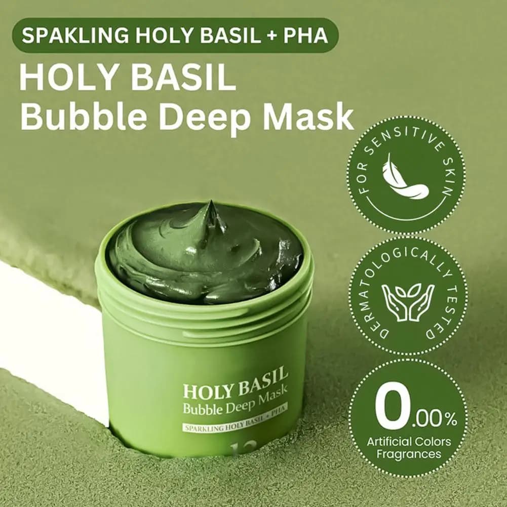 Masque de boue à bulles de basilic sacré à l'acide carburonique