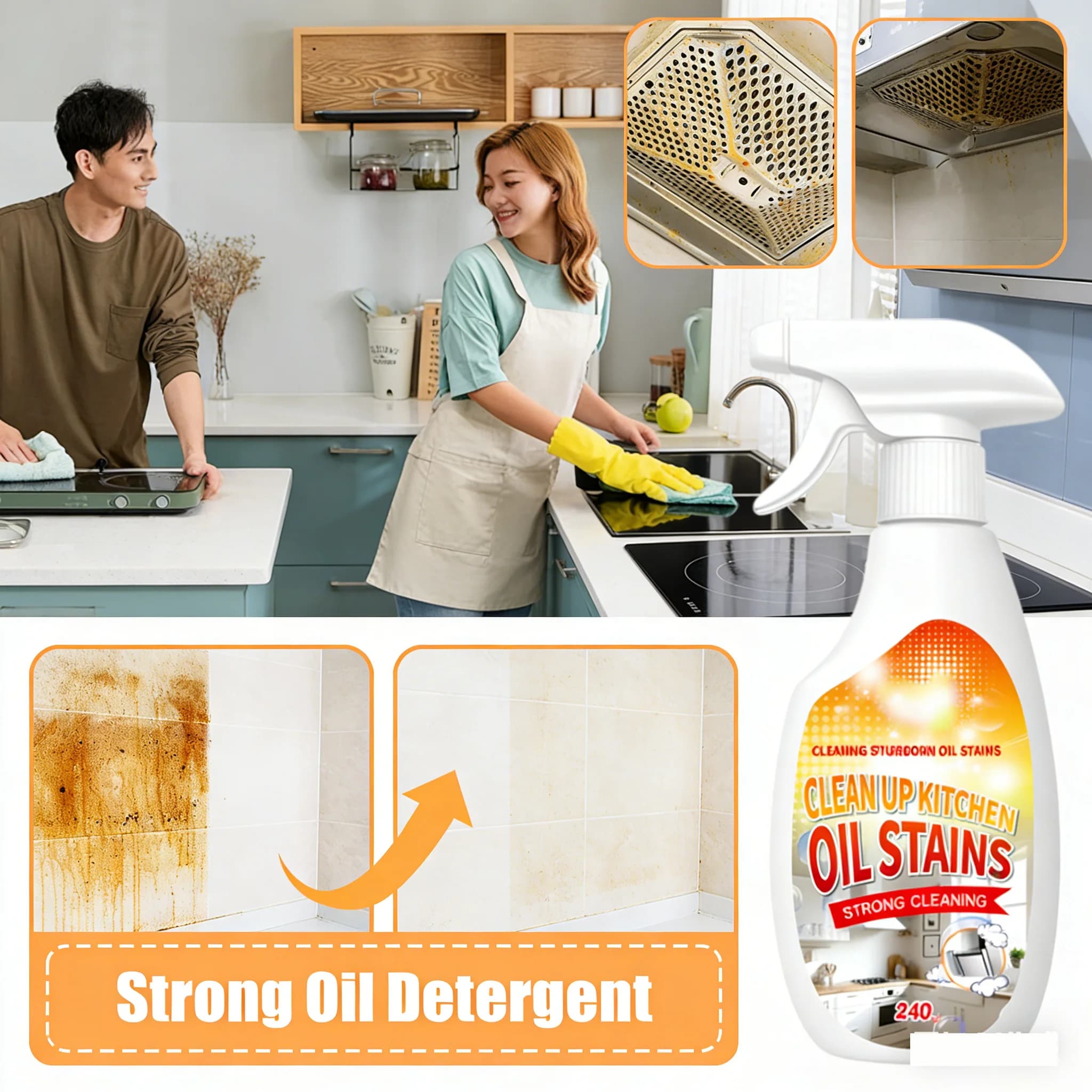 Nettoyant pour taches d'huile - Agent de nettoyage universel pour ustensiles de cuisine, cuisinière, hotte aspirante, élimination de la graisse