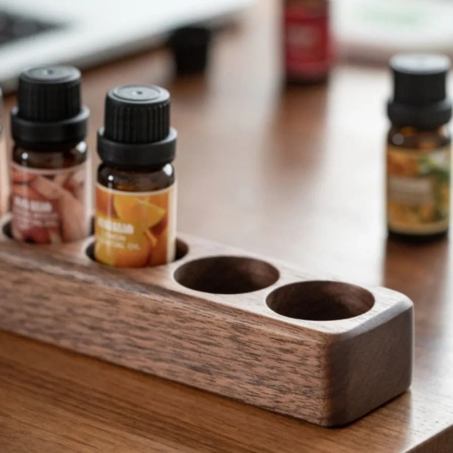 Support de rangement en bois de noyer pour huiles essentielles et cosmétiques, présentoir Vertical de bureau en bois, salle de bains, cuisine, ménage avec cloison