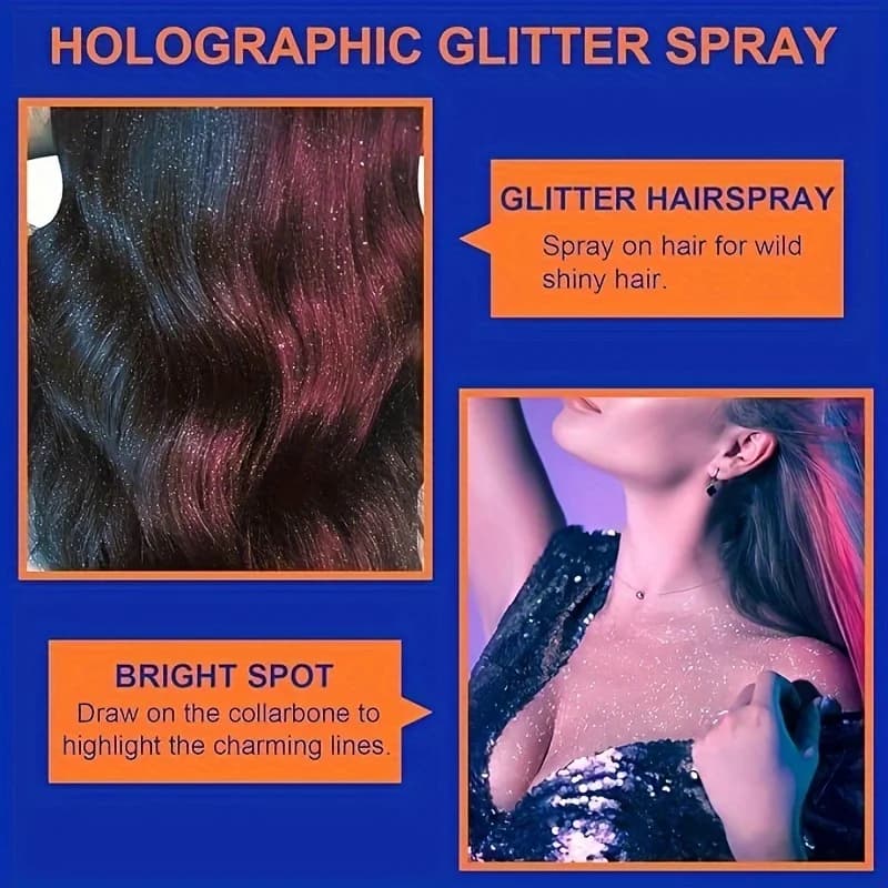 Spray pailleté à haute brillance de 100 ml, peut être utilisé pour le corps/cheveux/vêtements