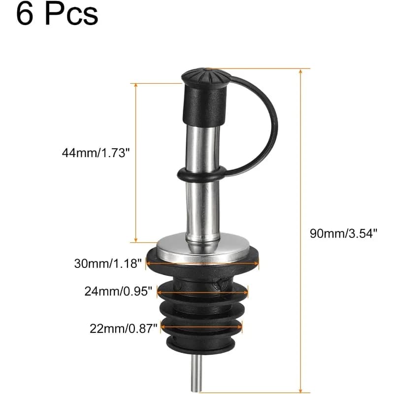 Verseurs de bouteilles en acier inoxydable 90 mm/3,54 po avec bec verseur pour huile d'olive et bouchons anti-poussière en caoutchouc, verseurs de vin et de spiritueux