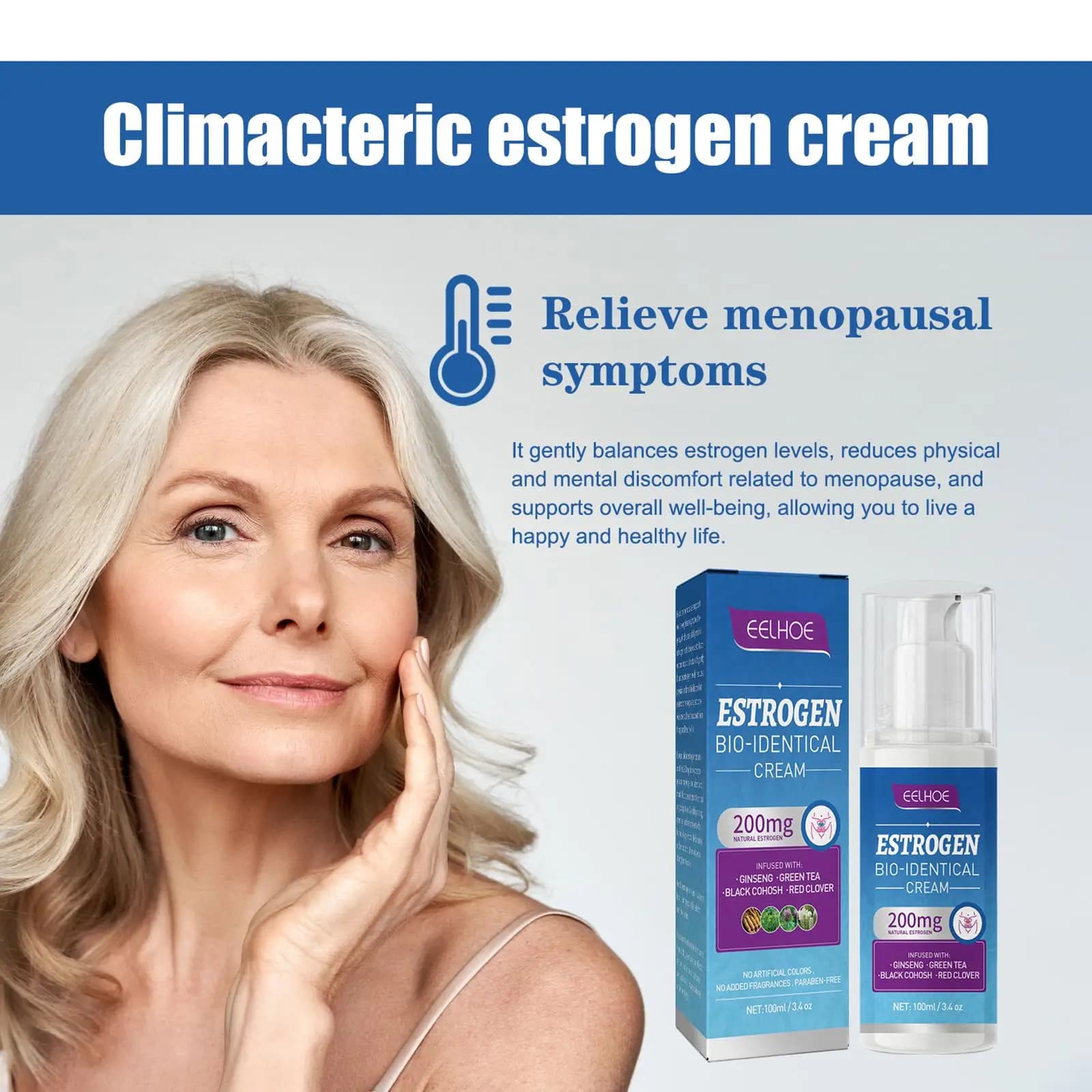 Crème de soulagement de l'estrogène pour femmes, 100ml, équilibrage des niveaux d'hormone, crème ménopause à l'étrogène, aide à réduire les flashs chauds