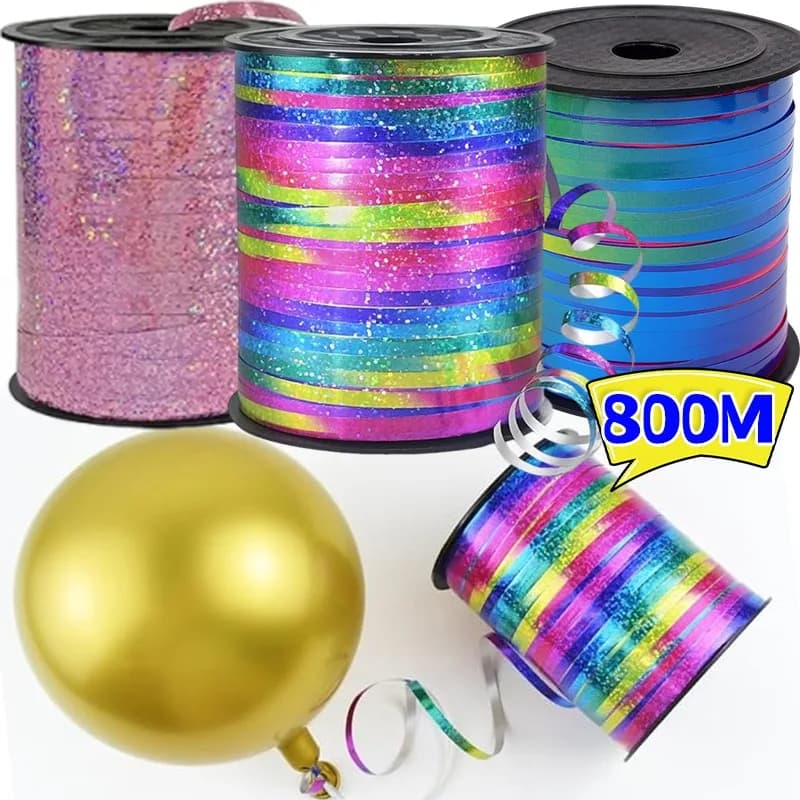 Rouleau de ruban arc-en-ciel à friser, 200 m/rouleau, emballage cadeau, bricolage, rouleau de rubans bouclés en métal brillant coloré, décoration de mariage et d'anniversaire
