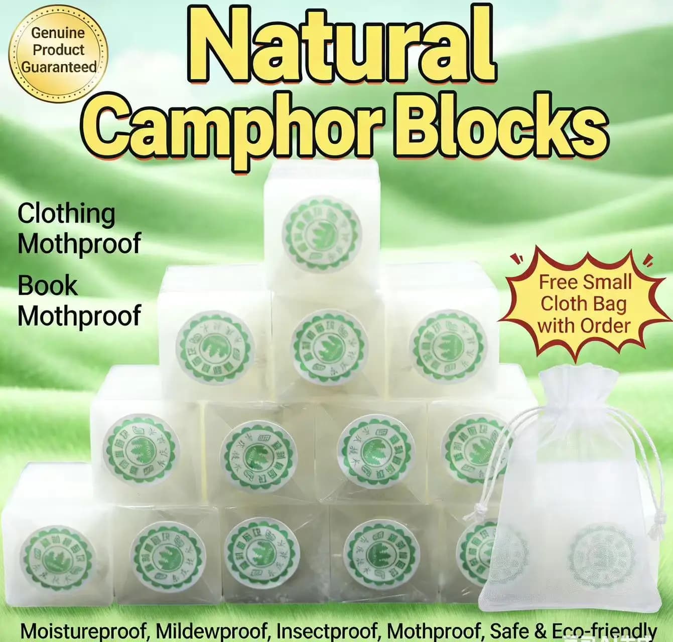 100 blocs et pastilles de camphre naturel raffiné pour la lutte contre les mites