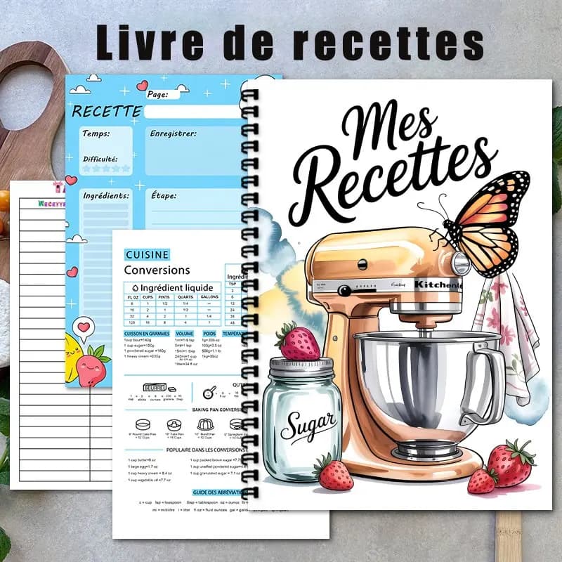 Livre de recettes amusant en français, Créez votre propre livre de recettes, Pages vierges pour la planification des repas, Cadeau idéal pour les passionnés de cuisine