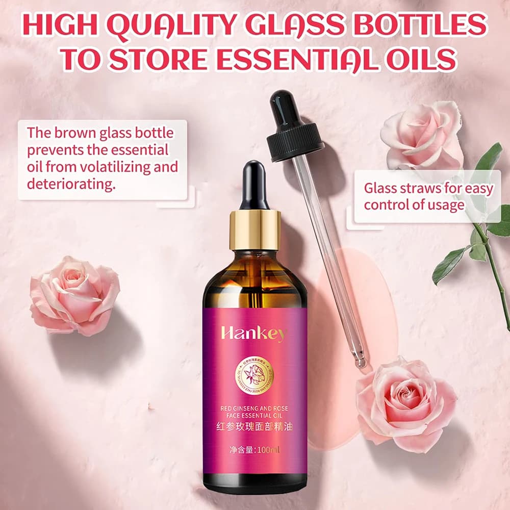 Huile de rose pour le visage à l'extrait de ginseng rouge, sérum facial anti-âge, éclaircit l'hydrat, optimiste et révèle une peau radieuse, 100ml