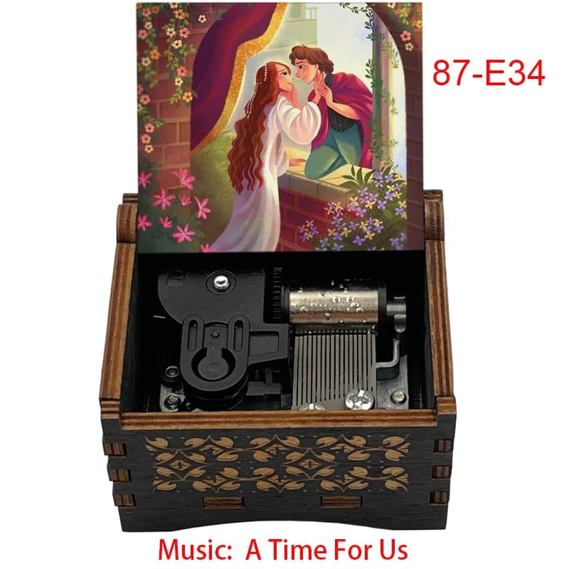 Boîte à musique en bois à manivelle, 18 notes, avec la chanson du film Roméo et Juliette, 'A Time For Us', cadeau souvenir pour la Saint-Valentin