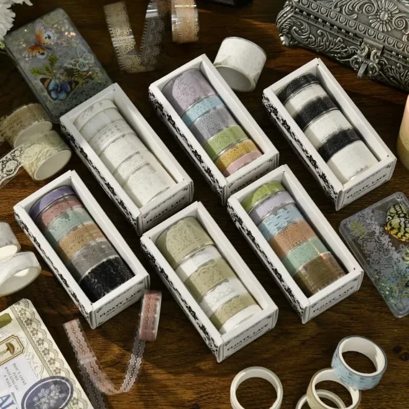 6 rouleaux de ruban adhésif Washi en PET à dentelle rétro, pour la décoration de journaux, Washitape Adhesiva Decorativa, fournitures de scrapbooking, ruban de masquage