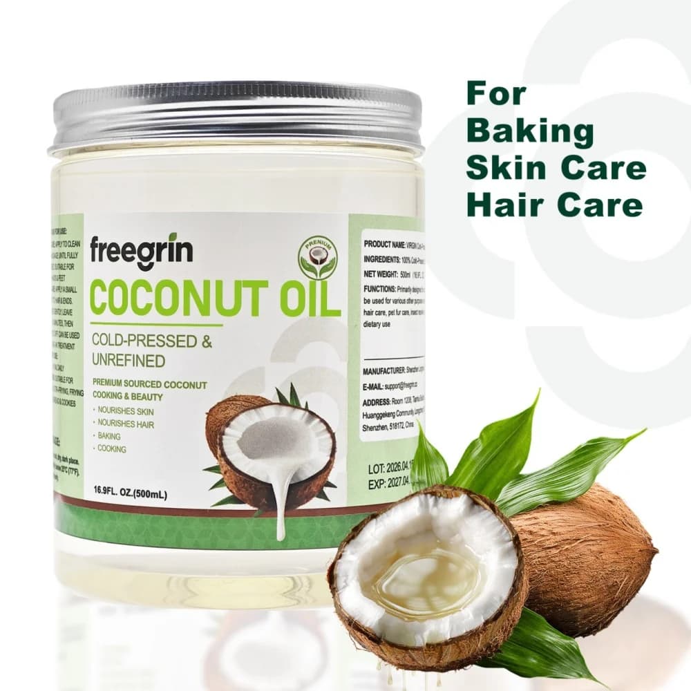 Huile de coco 100% naturelle biologique pressée à froid vierge hydratante nourrissante pour la peau, les cheveux et le corps, réparatrice, hydratant chaudement recommandé