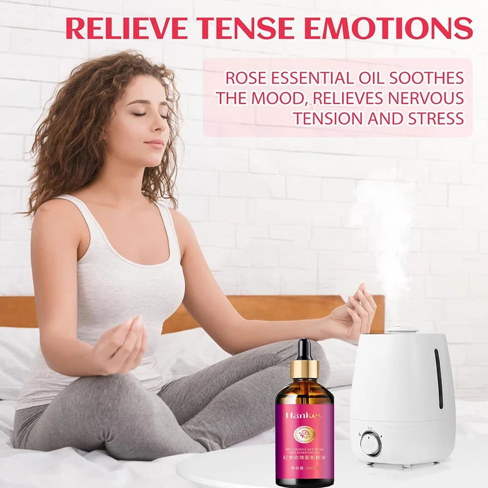 Huile de rose pour le visage à l'extrait de ginseng rouge, sérum facial anti-âge, éclaircit l'hydrat, optimiste et révèle une peau radieuse, 100ml