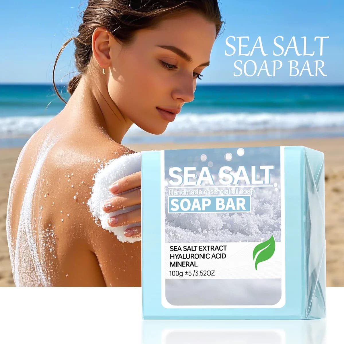 Savon aux huiles essentielles fait à la main au sel de mer, savon nettoyant et hydratant pour la peau à l'acide hyaluronique, nettoyage et bain en profondeur