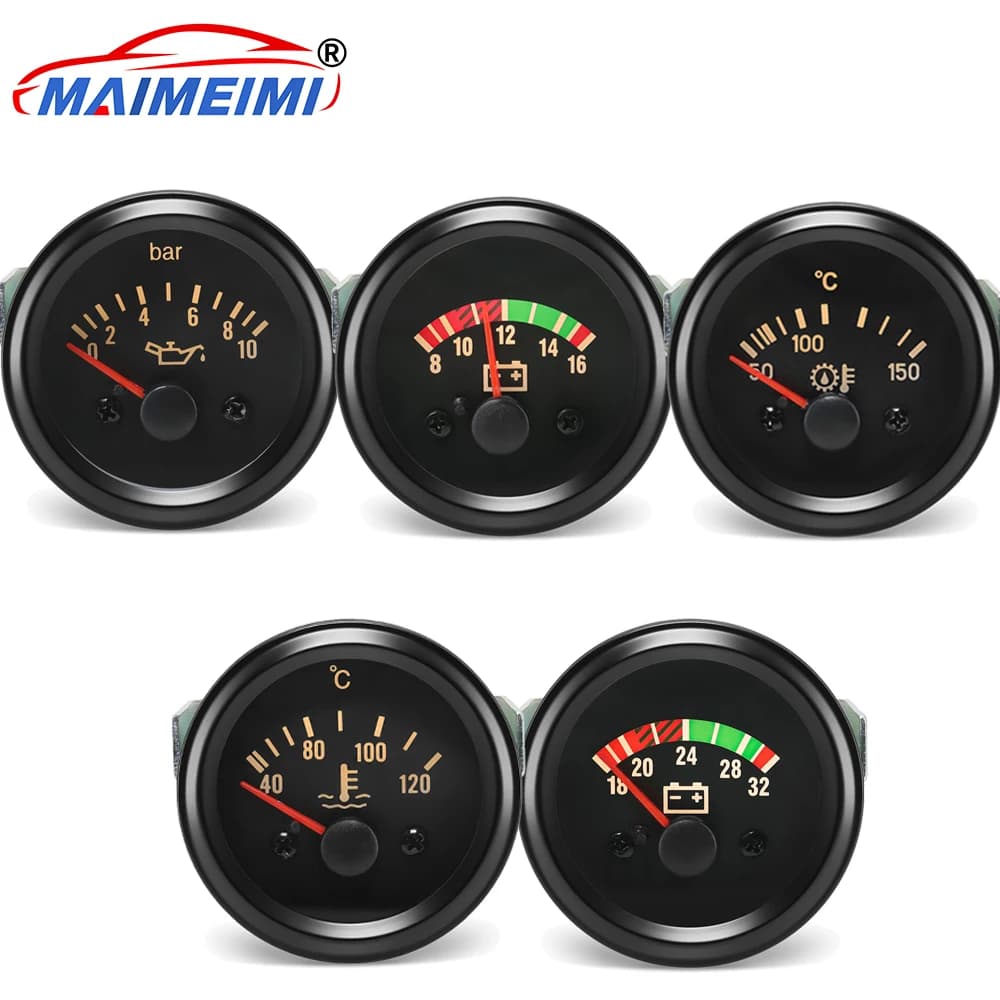 40-120 ℃   Température de l'eau/ 50-150 ℃   Température d'huile/0-10 Bar pression d'huile/8-16V, 18-32V voltmètre 52mm pointeur jauge de voiture