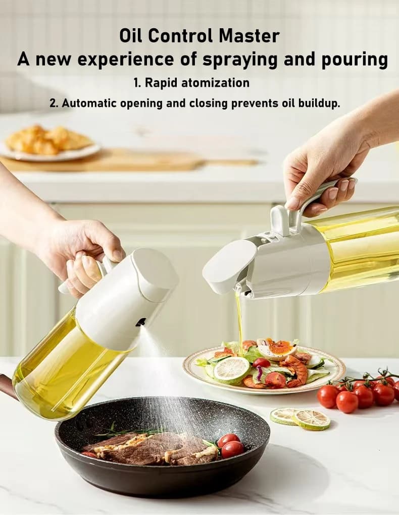 Bouteille d'huile pulvérisée pour la maison, vaporisateur de cuisine de qualité alimentaire et bouteille d'huile en verre anti-fuite à double usage avec atomisation