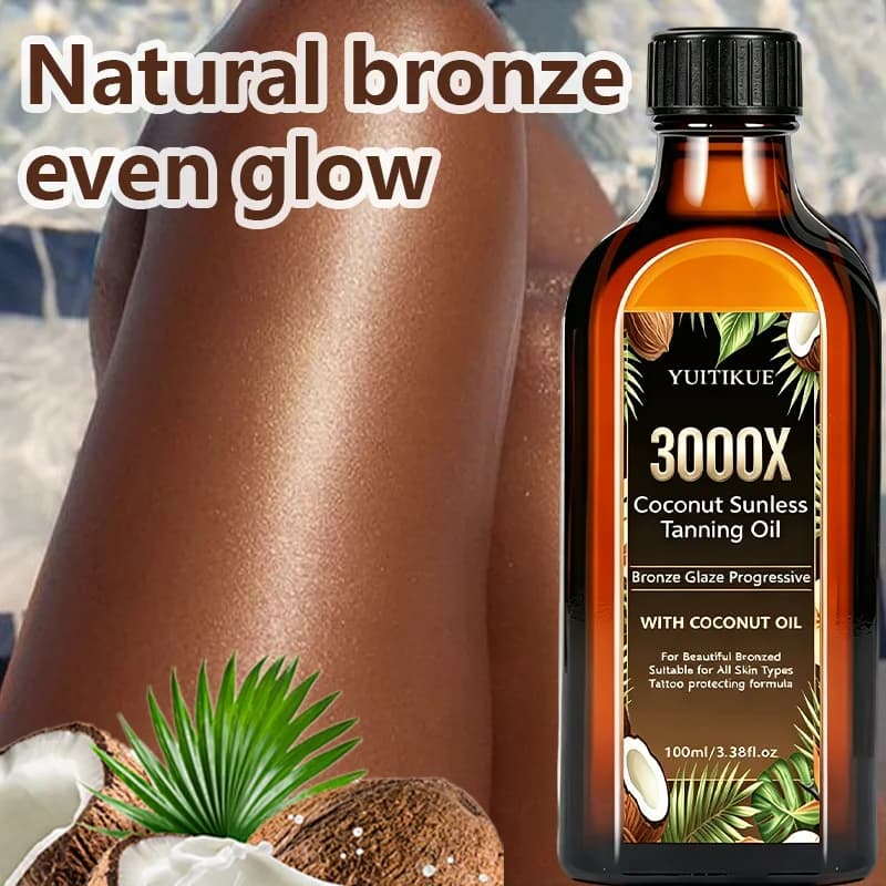 YUITIKUE 100ml 3000X Huile de bronzage sans soleil à la noix de coco, bronzage progressif, hydratant, extrait de noix de coco, autobronzant pour tous types de peau