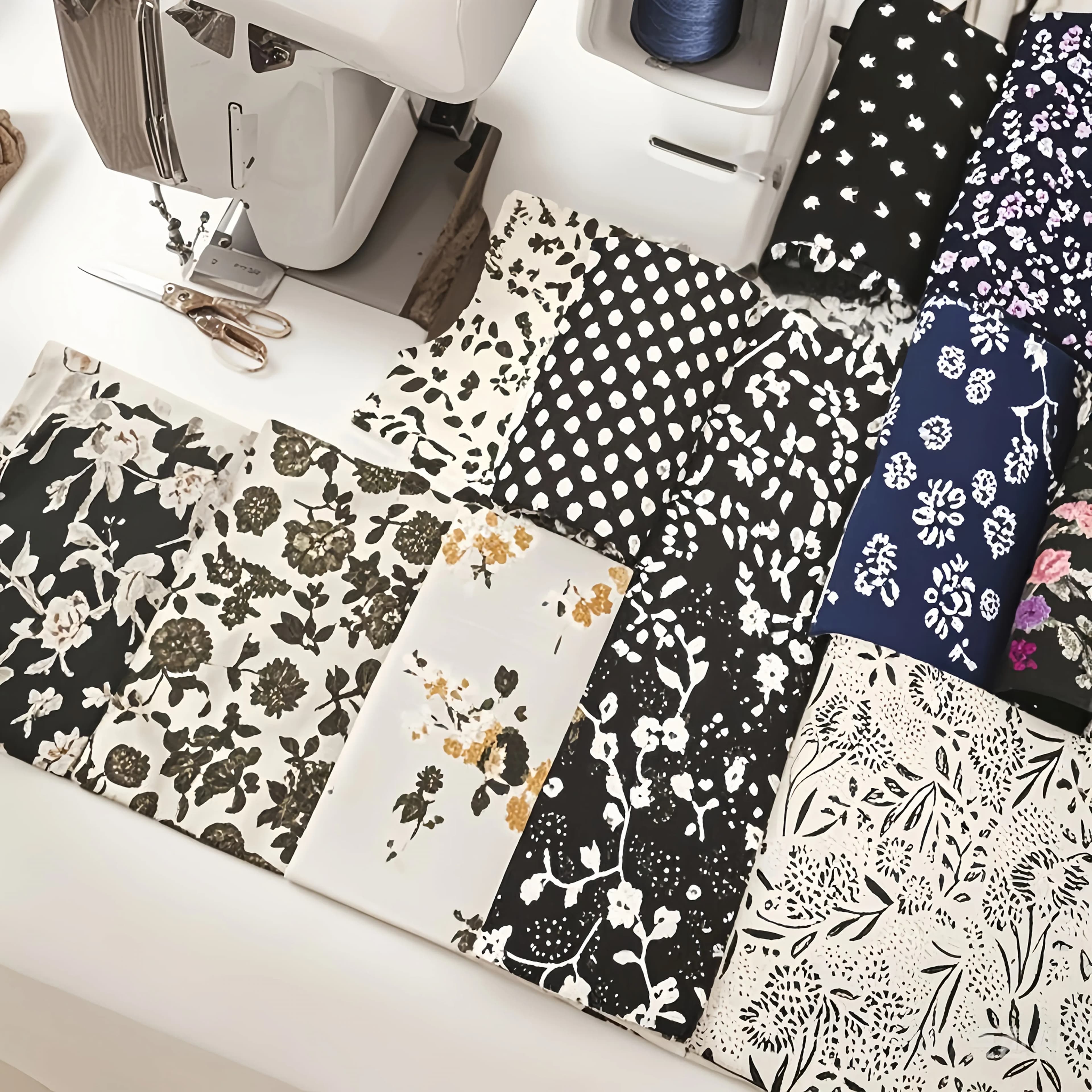 Ensemble de rouleaux de tissu en pur coton imprimé matelassé noir, rouleaux de gelée à motifs de fleurs, patchs carrés décoratifs prédécoupés, bricolage, 40 pièces