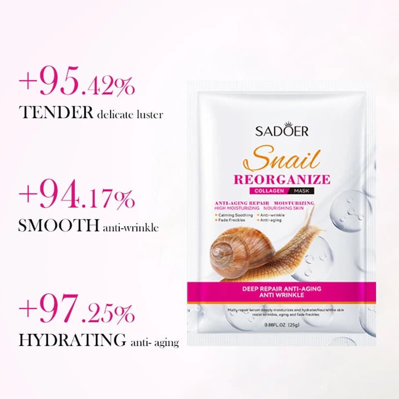5 pièces SADOER escargot collagène masque Facial raffermissant hydratant éclaircissant hydratant masques faciaux beauté visage produits de soins de la peau