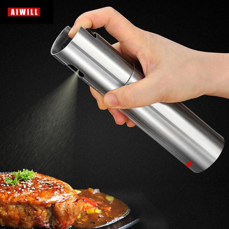 AIWILL 100ML acier inoxydable pulvérisateur d'huile d'olive vaporisateur bouteille vaporisateur cuisine huile de cuisson Spray BBQ huile peut 1 pc