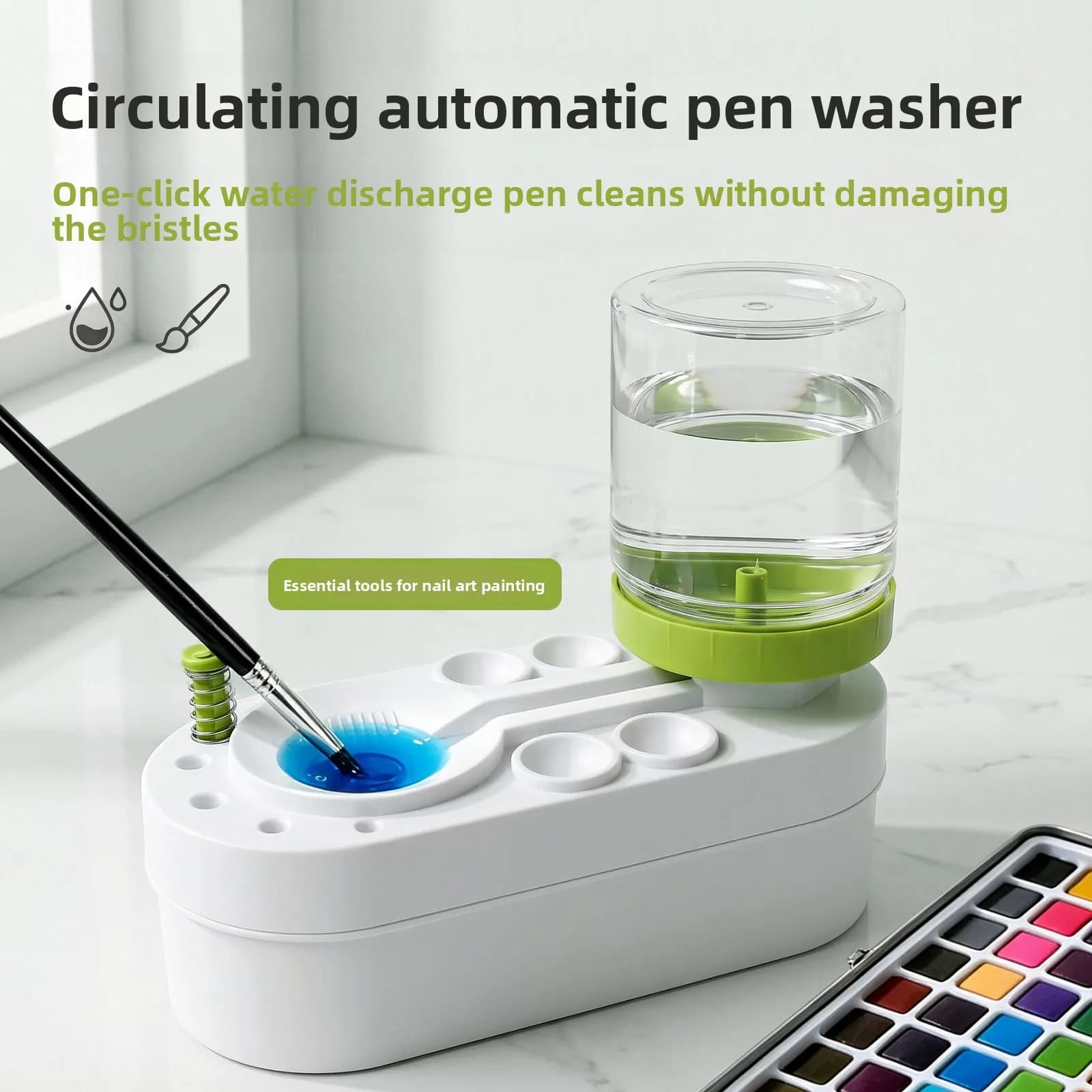 Nettoyeur de pinceaux professionnel pour aquarelle avec égouttoir, distributeur d'eau pour pinceaux à peinture à l'huile