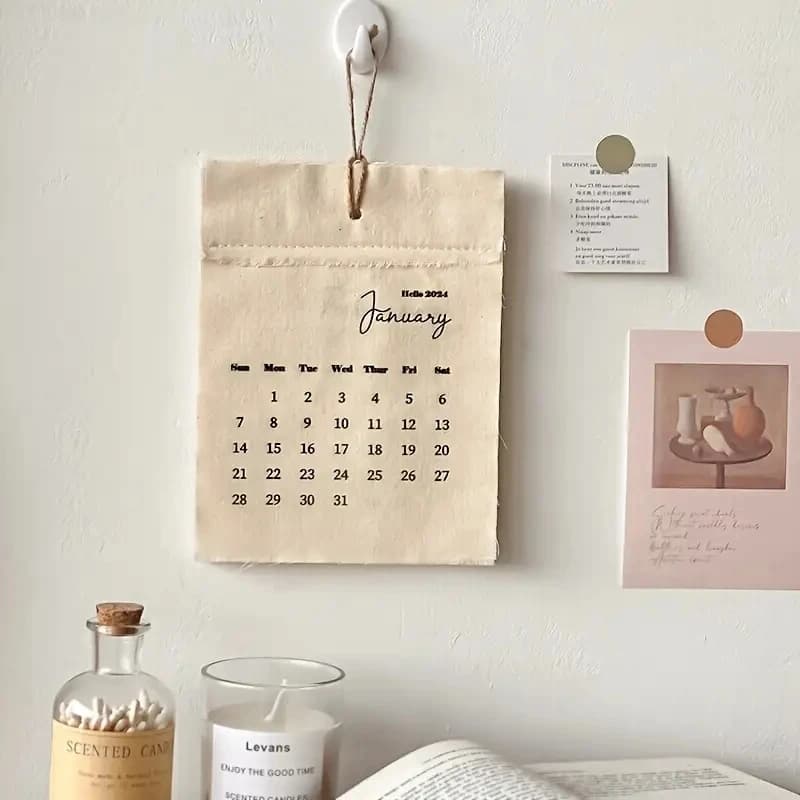 Joli calendrier 2026 créatif en toile avec crochets