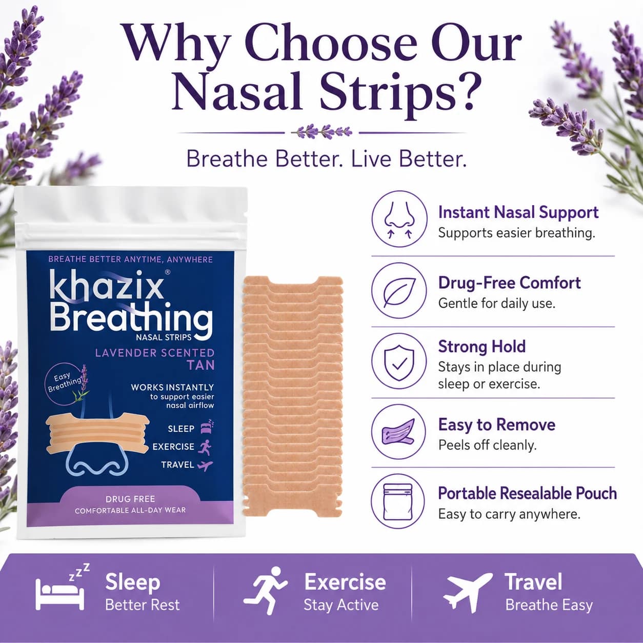 30 Bandes Nasales au Menthol pour une Respiration Facilitée, Bandes Nasales Confortables pour le Sommeil, l'Exercice, les Voyages et l'Usage Quotidien