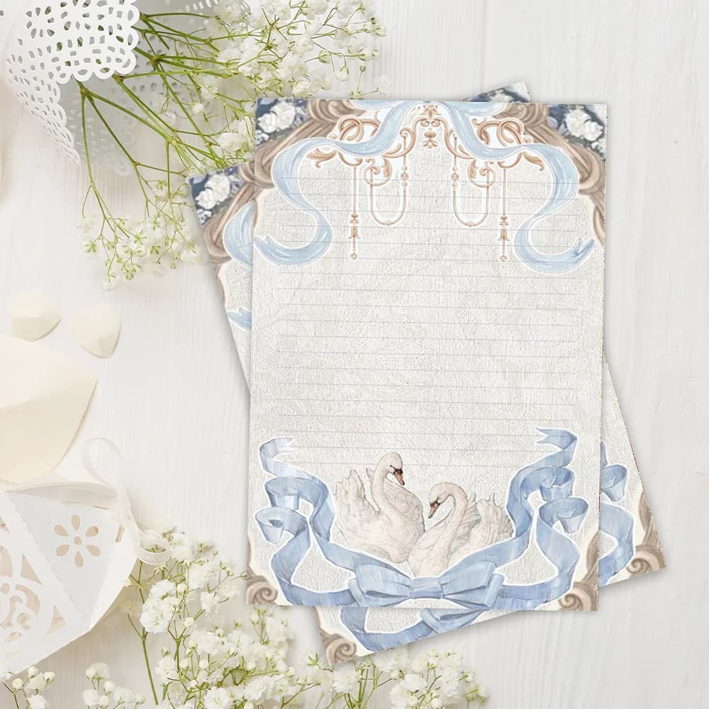 30 feuilles. Papier de papeterie vintage bleu cygne B5