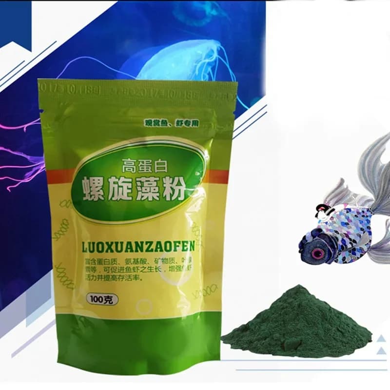 Bouteille de poudre de spiruline, nutrition saine de l'océan, aliments pour poissons ornementaux, ShriAJOpen, algues de rajeunissement, fourrages de poisson