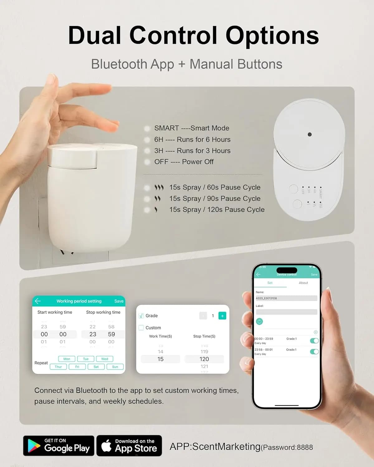 Diffuseur enfichable avec minuterie contrôle bouton d'intensité de parfum connectivité d'application Bluetooth diffuseur sans eau pour la maison, l'hôtel, le bureau