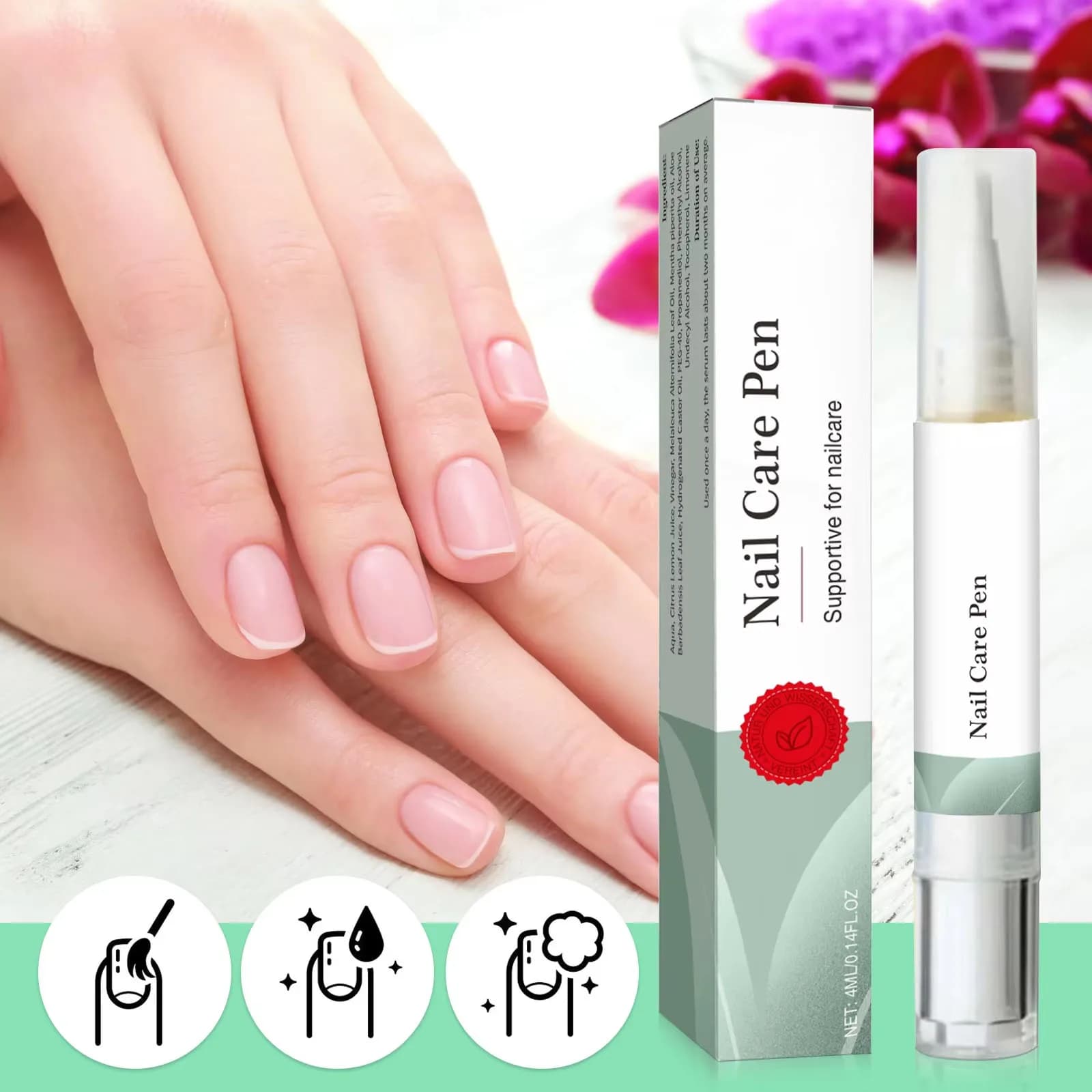 Stylo réparateur pour ongles enrichi en antioxydants 4 ml - Avec des huiles naturelles pour hydrater, réparer et renforcer en profondeur les ongles faibles et abîmés.