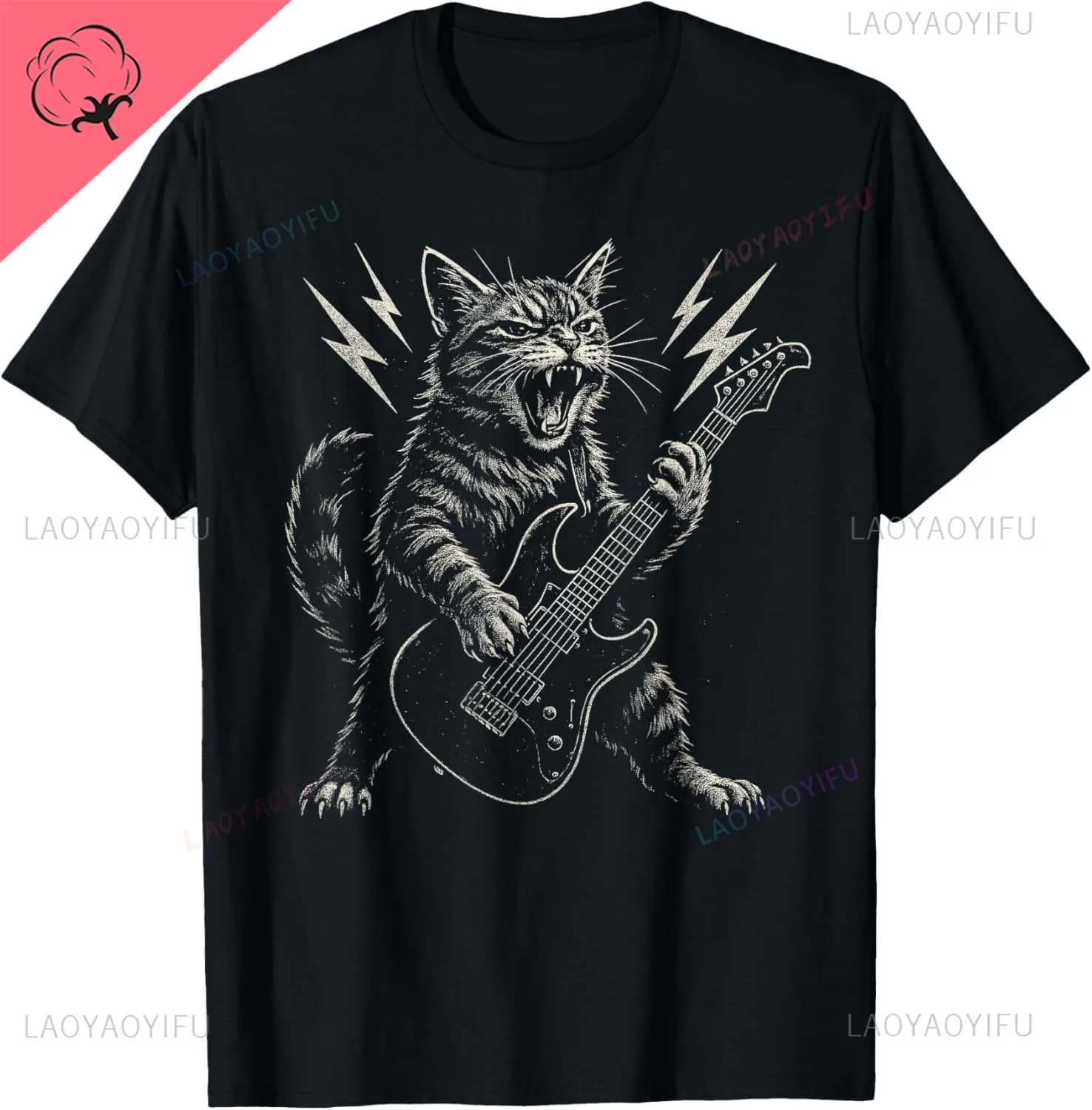 Chat jouant de la guitare Rock Star Rock and Roll pour hommes femmes T-Shirt imprimé conception originale cadeaux t-shirts Camiseta Hombre