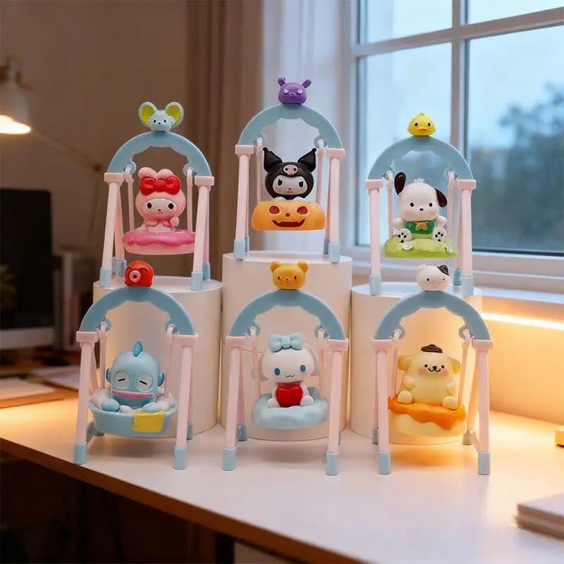 Figurine statique Sanrio Cinnamoroll Melody au design de balançoire berceau, décoration de table de chevet de chambre à coucher, cadeau de vacances pour fille