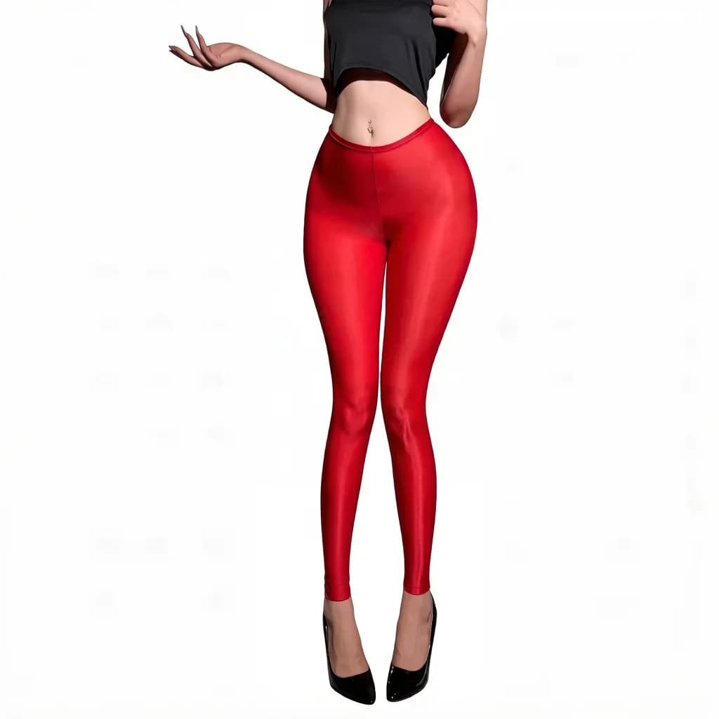 Pantalon fin pour femme, transparent, effet brillant, leggings moulants, pantalon crayon, élastique, lisse, amincissant, pantalon 7/8, collants de femme de chambre, grande taille