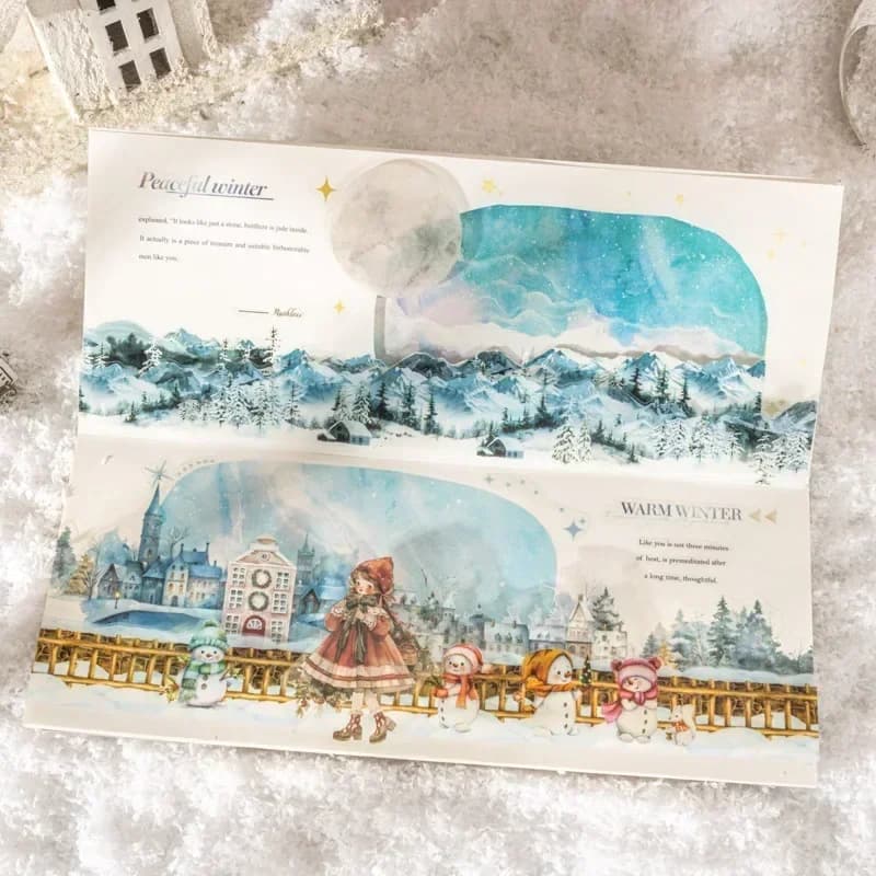 Ruban adhésif en l'horloge pour scrapbooking, thème d'hiver, paysage enneigé, matériel pour manuel, fournitures de papeterie, ruban adhésif, 1 rouleau, 2m, 40mm x 2m