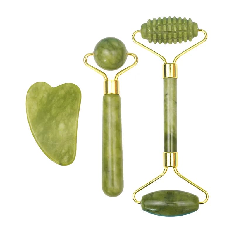 Rouleau de jade naturel et Gua Sha en pierre naturelle pour le visage