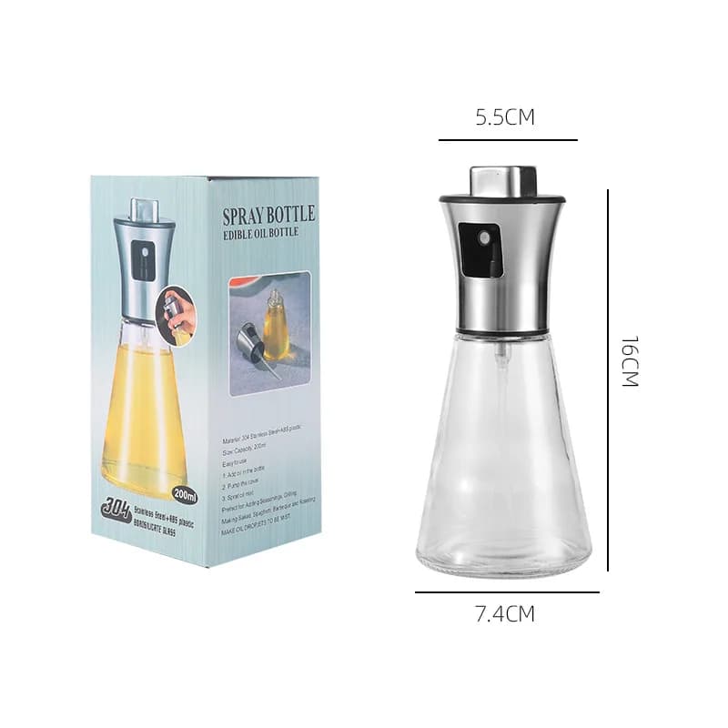 Pulvérisateur d'huile de cuisine pour la cuisson, huile d'olive ou vinaigre de 6.8oz/200ml, conception à gâchette, flacon pulvérisateur en verre de vinaigre en acier inoxydable