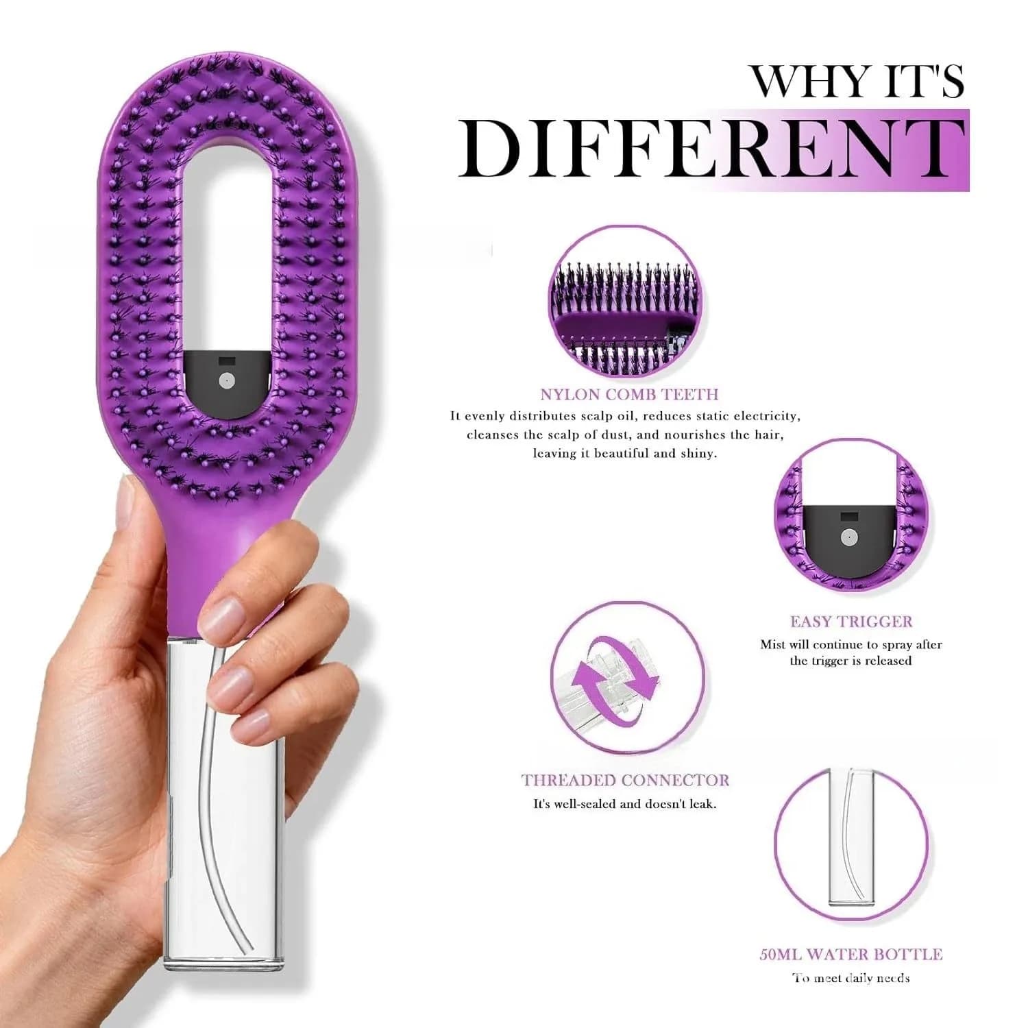 Peigne de massage 2-en-1 avec pulvérisateur d'huile essentielle