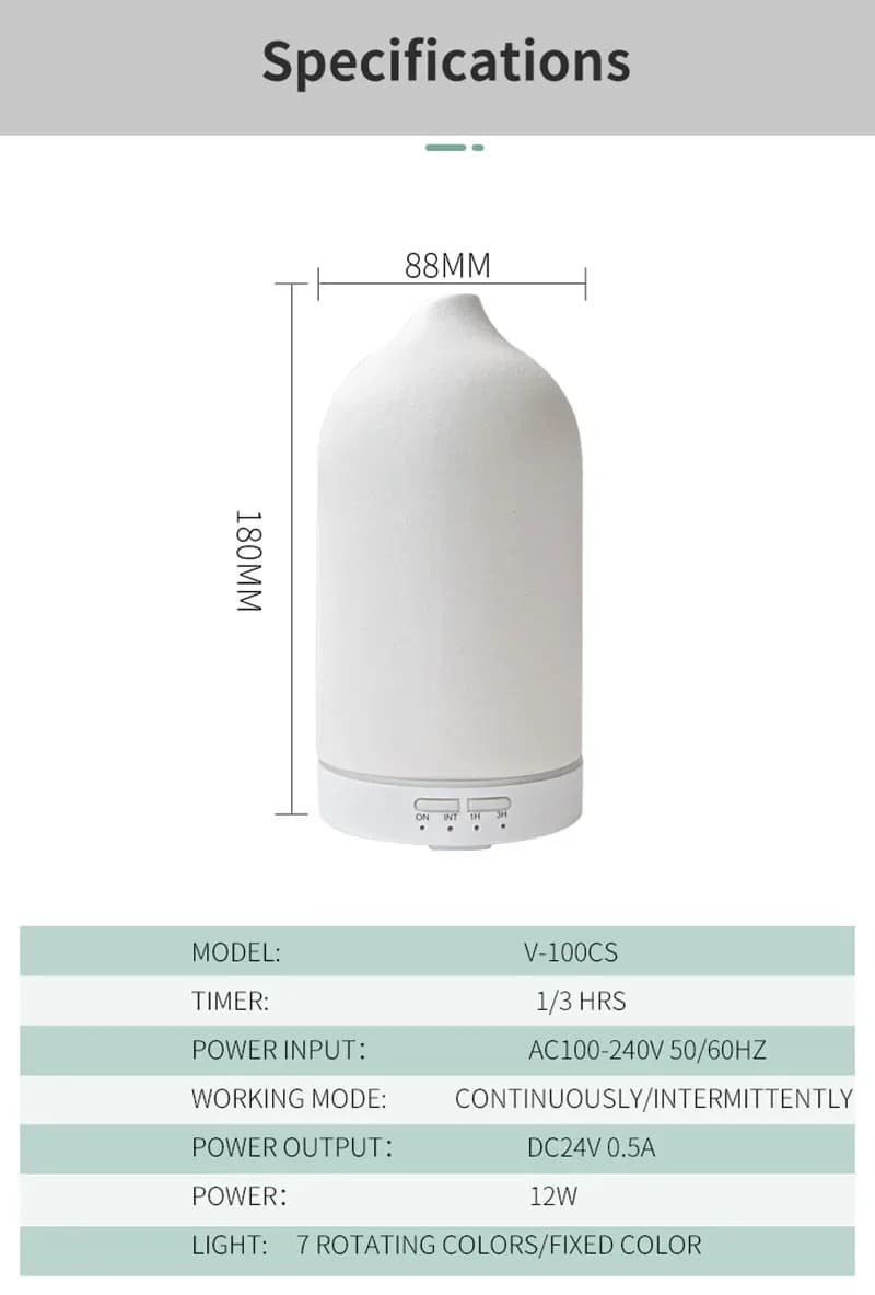 Diffuseur d'huile essentielle d'aromathérapie en céramique, humidificateur d'air à ultrasons avec minuterie, veilleuse, brumisateur frais sans eau, arrêt automatique