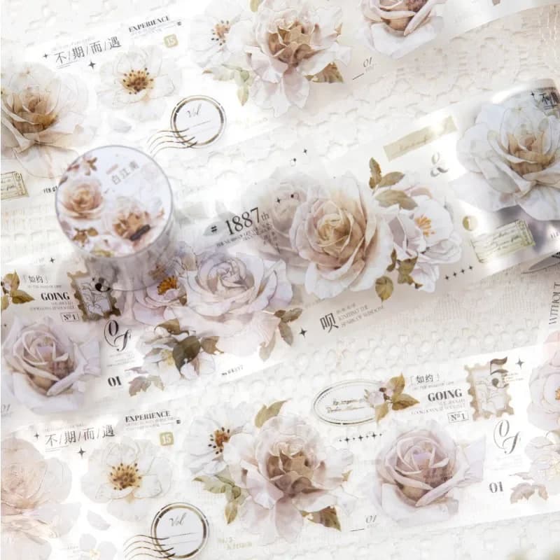 Rouleau d'autocollants décoratifs en forme de Rose, fleurs littéraires, matériel de bricolage, bande PET, adhésifs apocalyptiques, Scrapbook, 60mm x 2m, 1 rouleau