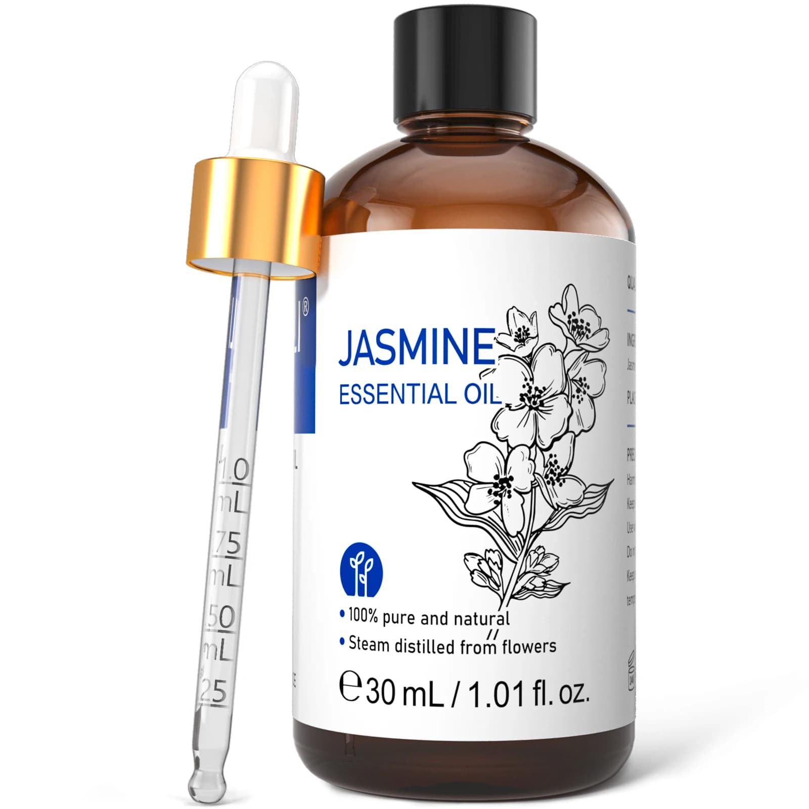 HIQILI Huile essentielle de jasmin 10/30/100/500 ml, parfum pour véhicule, humidificateur/diffuseur, huile essentielle de jasmin 100% naturelle
