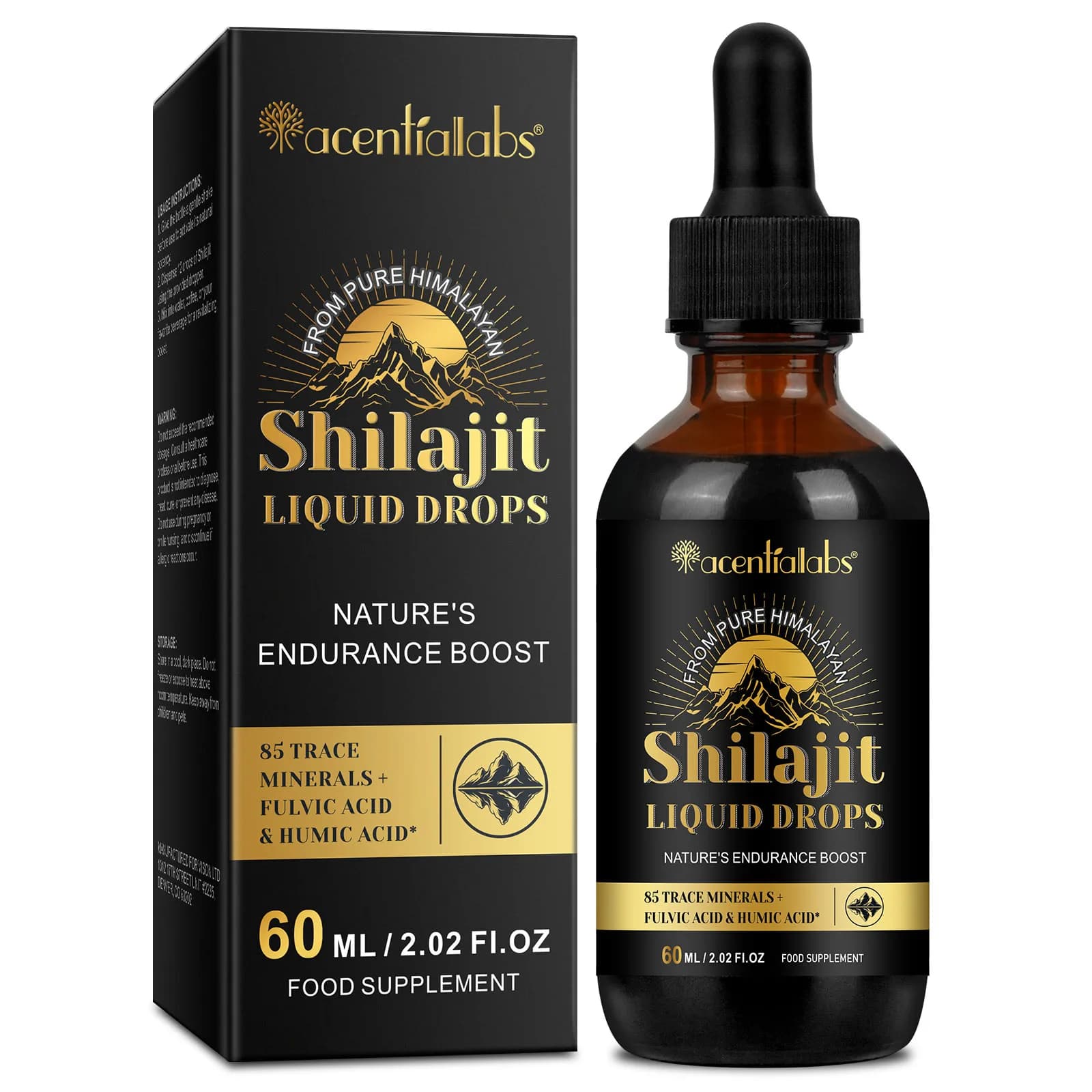 Shilajit Pur de l'Himalaya en Gouttes | Supplément avec 85+ Minéraux et Acide Fulvique | Booster d'Énergie