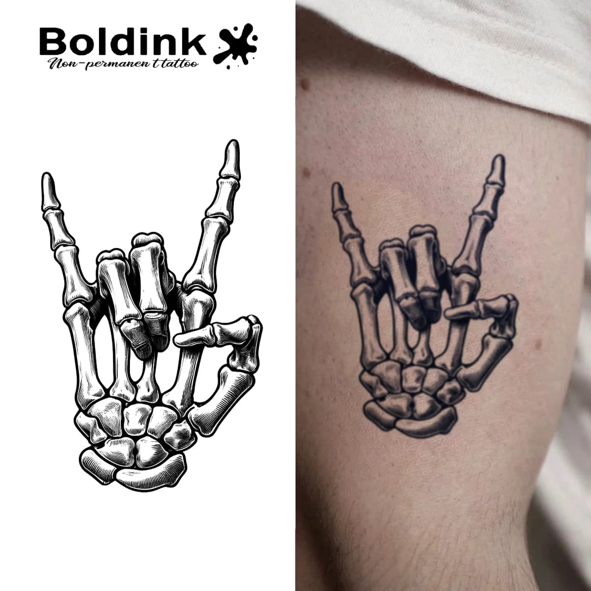 Tatouage temporaire Rock On Bones Boldink, dure jusqu'à 15 jours, nouvelle technologie, autocollant semi-permanent magique étanche.