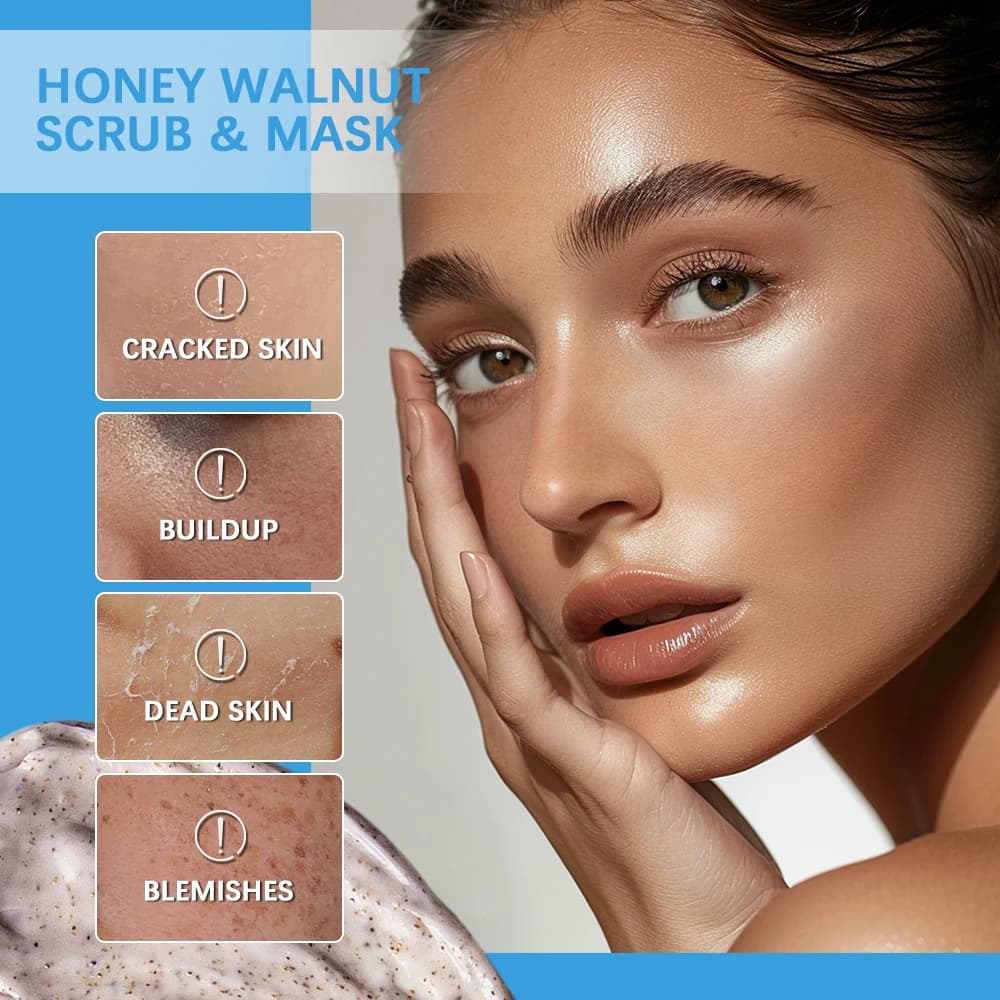 Gommage et masque pour le visage, soin hydratant et nourrissant pour la peau, crème pour le visage au miel et aux noix, exfoliants pour le visage, soins pour la peau