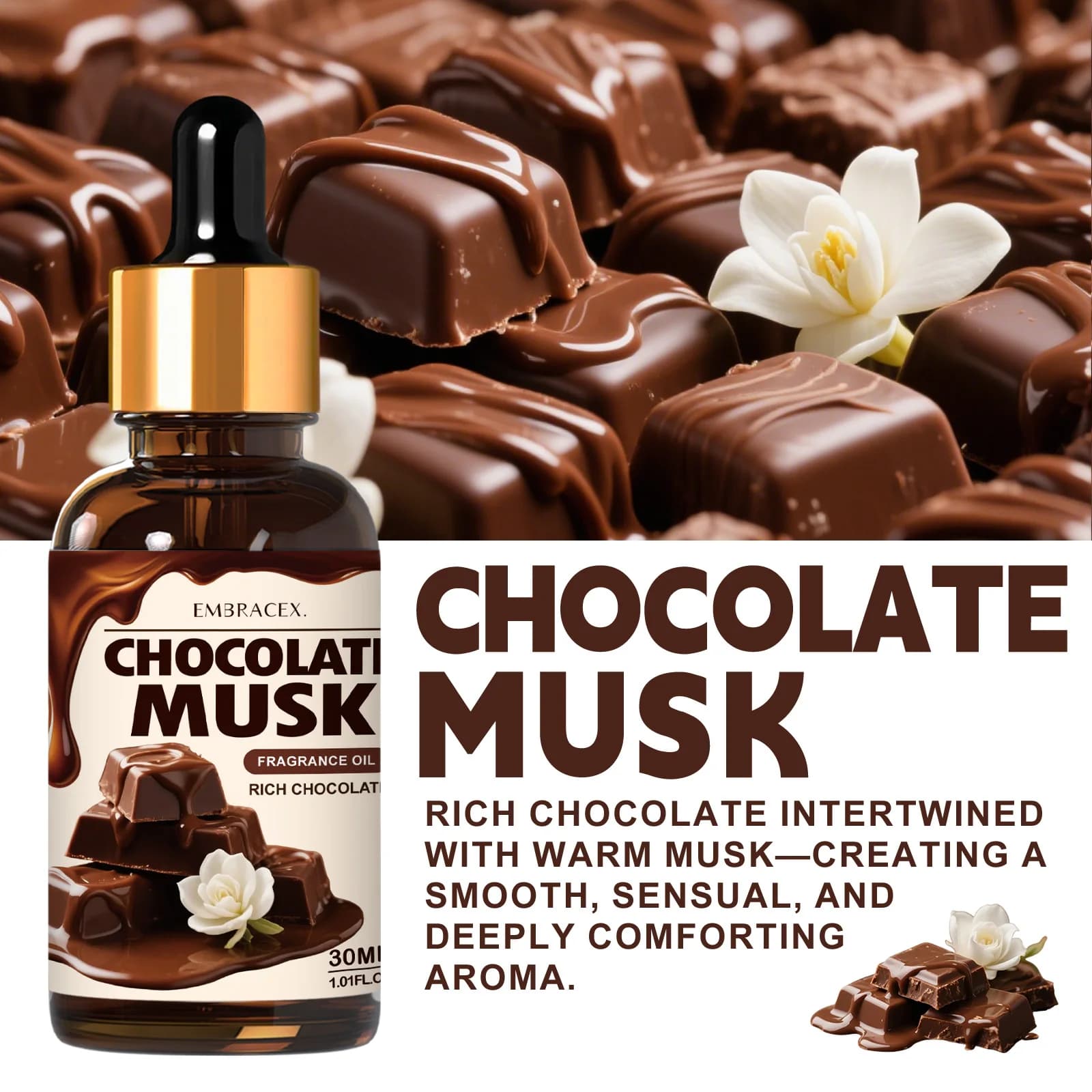 Huile essentielle au parfum de chocolat et de musc, 30ml, pour diffuseurs, projets de bricolage, fabrication de bougies, cadeau pour amis