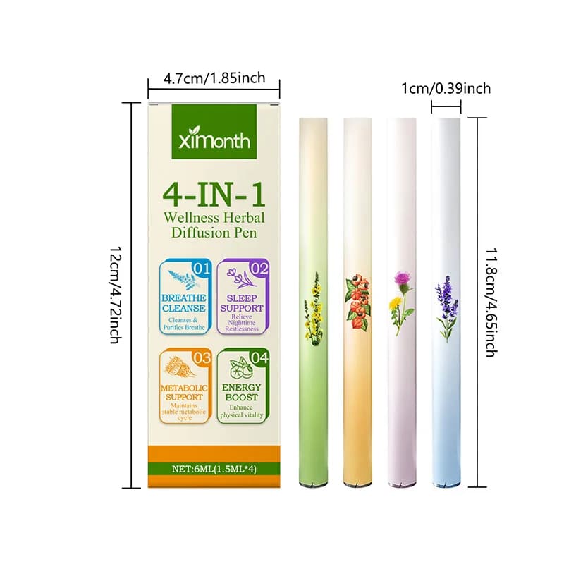 Ensemble de stylos de diffusion d'herbes 4-en-1 : Stimule l'énergie, favorise le sommeil, purifie l'haleine, améliore le métabolisme, soutien quotidien doux pour le bien-être